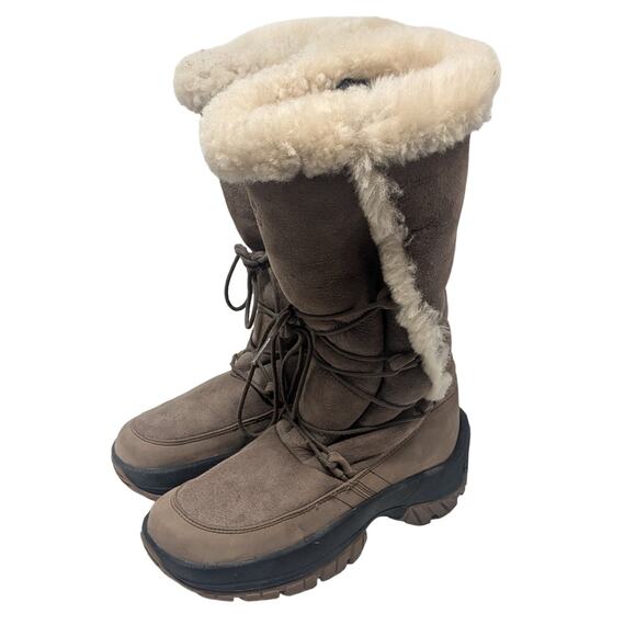 Womens Sz 6.5 ULU Seona Genuine Shearling Taupe Leather Winter Snow Boots Clean - Picture 1 of 10